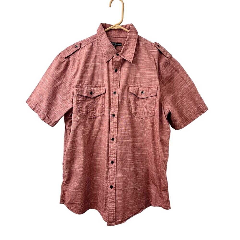 NWOT PD&C Men's Red White Button Front Casual Short Sleeve Shirt Flap Pockets